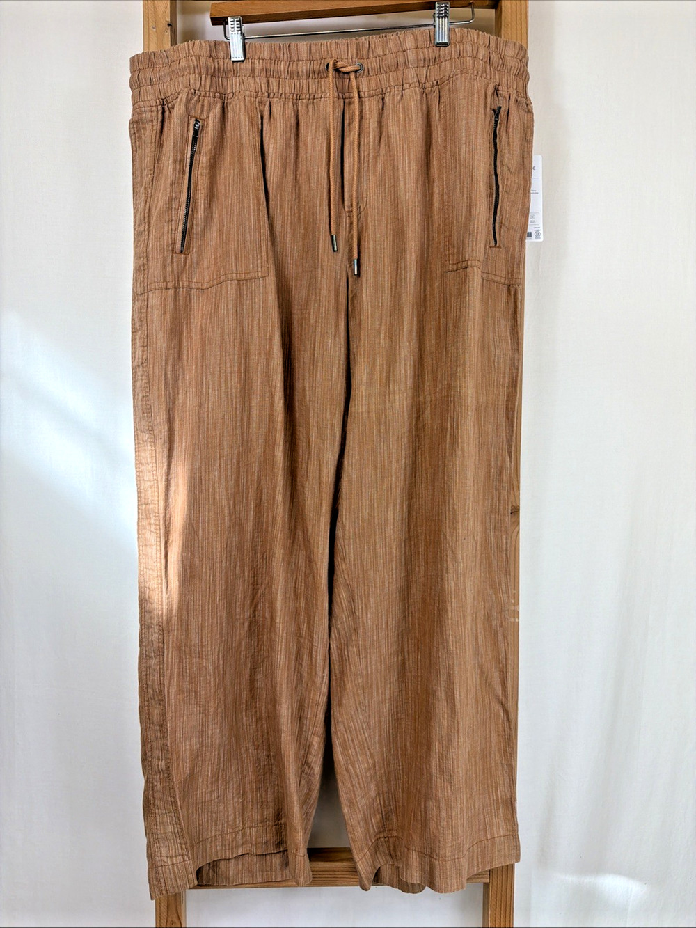 NWT Athleta Brown Cabo Linen Textured Wide Leg Pants #1430 Size 22
